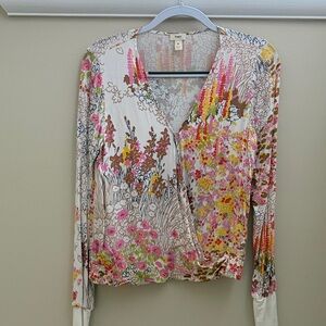 Anthropologie Floral Wrap Top - Multicolor